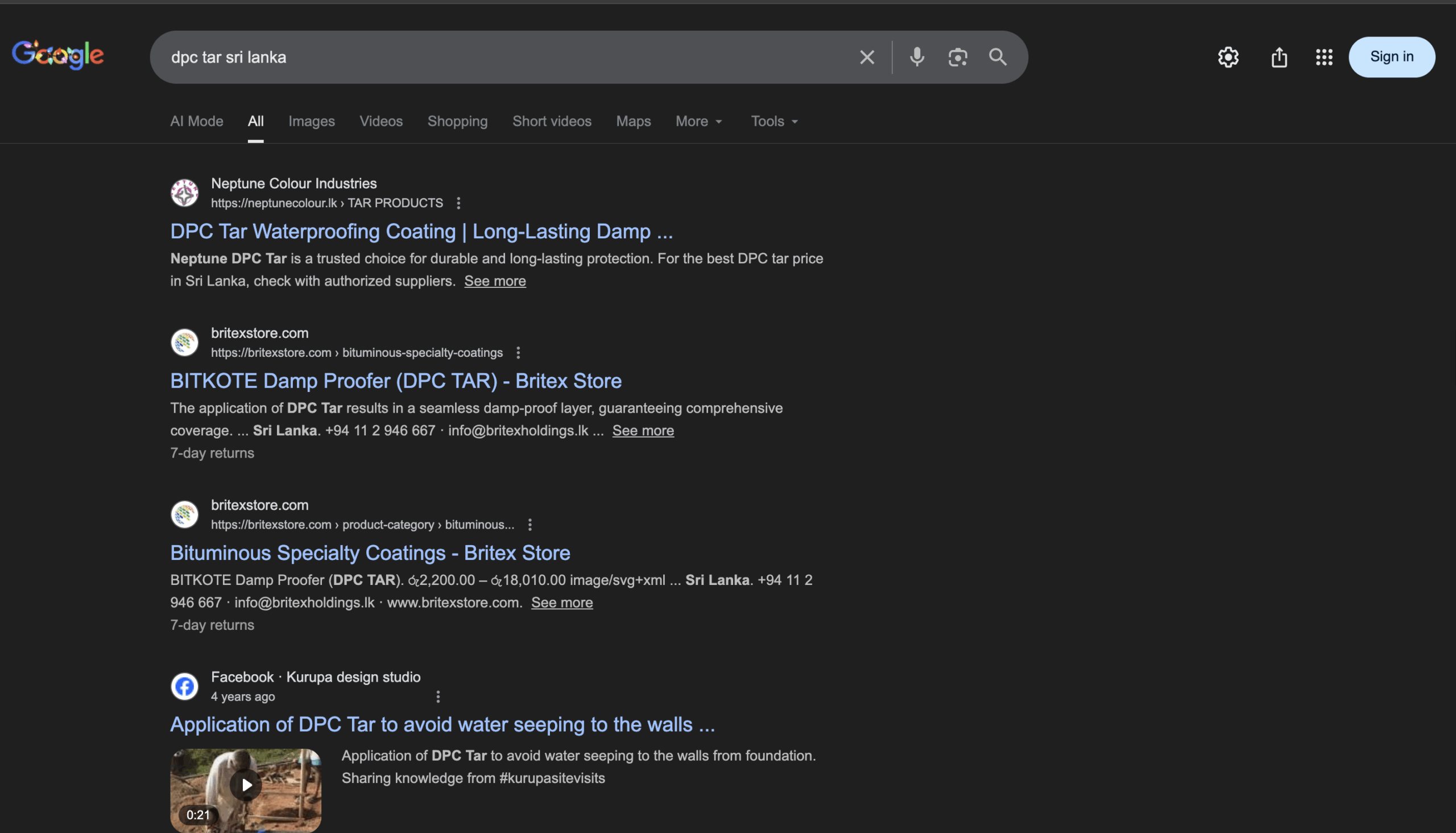 neptunecolour.lk ranked number one on goolgle